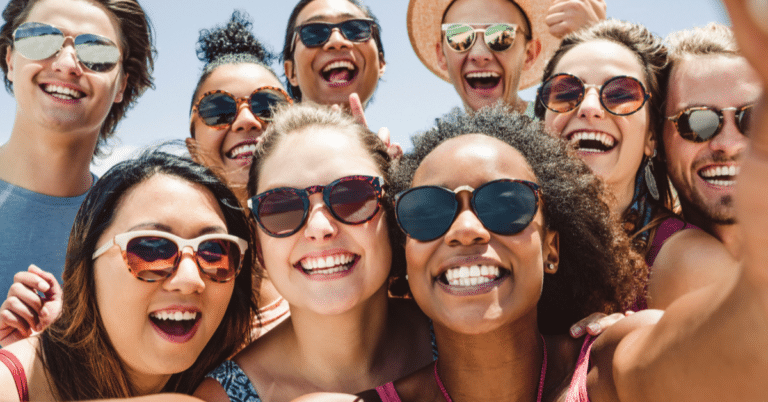 Group of friends wearing sunglasses