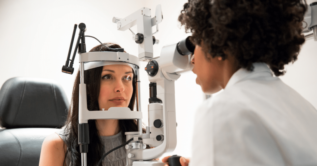 Eye doctor examining a patient