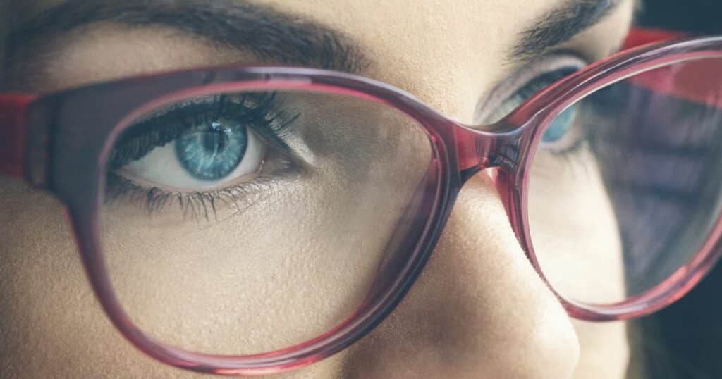 Close up of a woman wearing glasses
