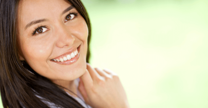 Happy woman with green background